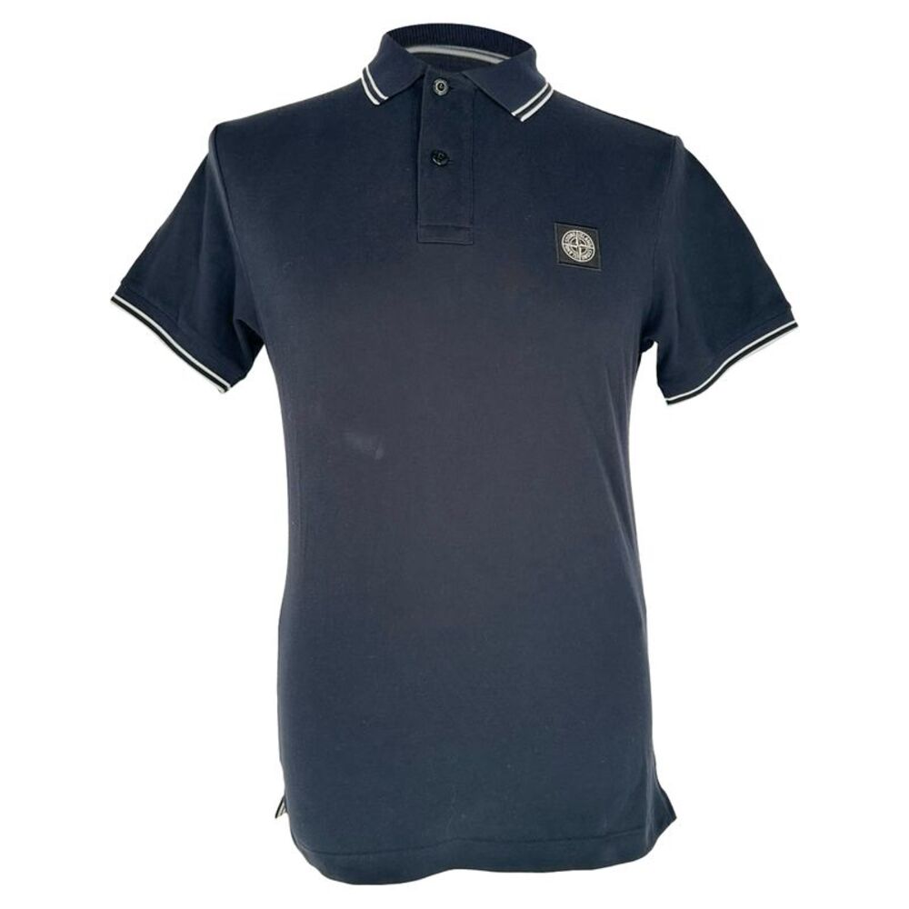 Stone Island Logo-Patched Pollo Shirt in Navy Blue Cotton
